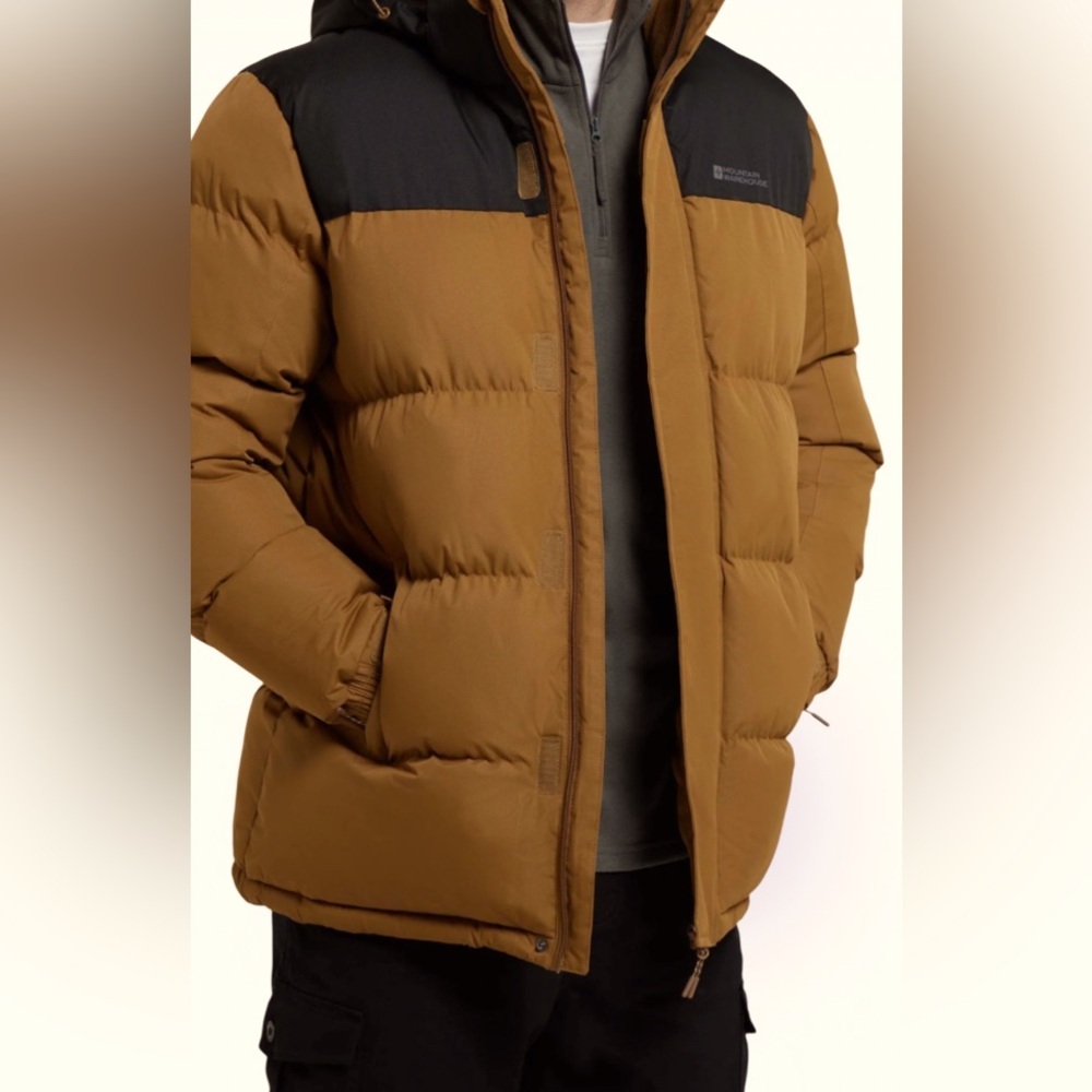 Men's Two-Tone Brown and Black Insulated Puffer Jacket with Hood